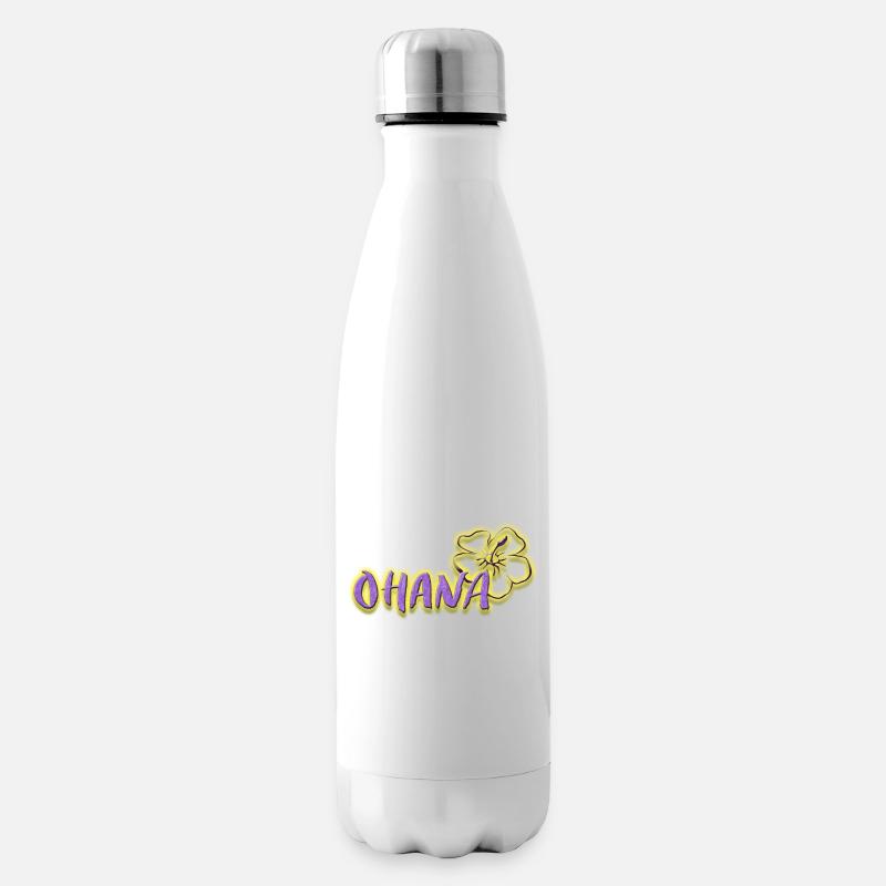 Ohana Fleurs d’hibiscus Logo violet fluo - Bouteille isotherme - blanc