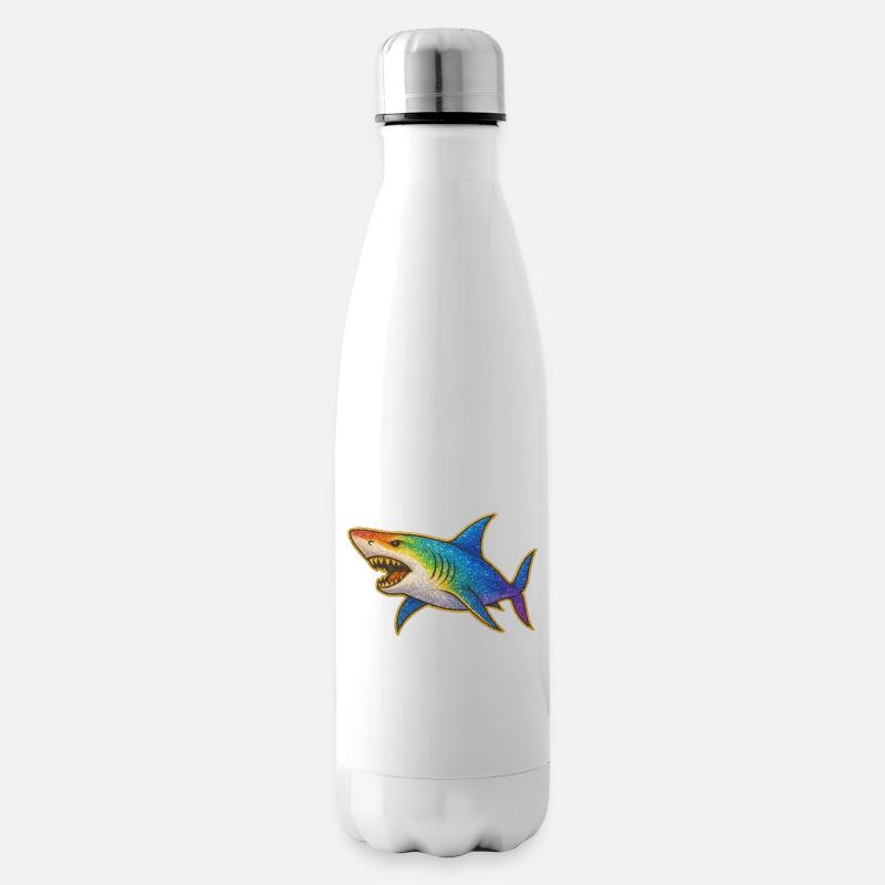 Regenbogen Glitzerhai Motiv - Isolierflasche - Weiß