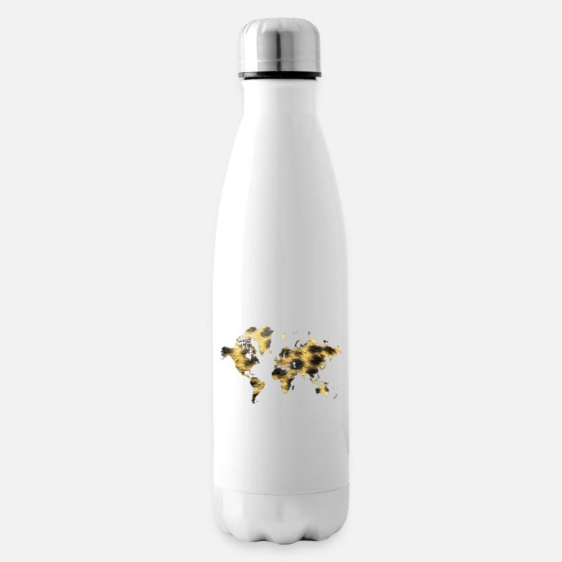 World Map Animal Pattern - Insulated Water Bottle - white