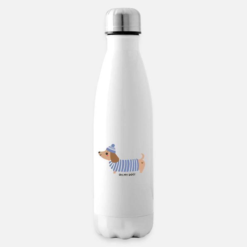 Oh mon chien ! - Rayures bleues - Bouteille isotherme - blanc