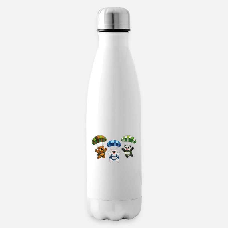 Drei Bären springen mit einem Fallschirm - Isolierflasche - Weiß