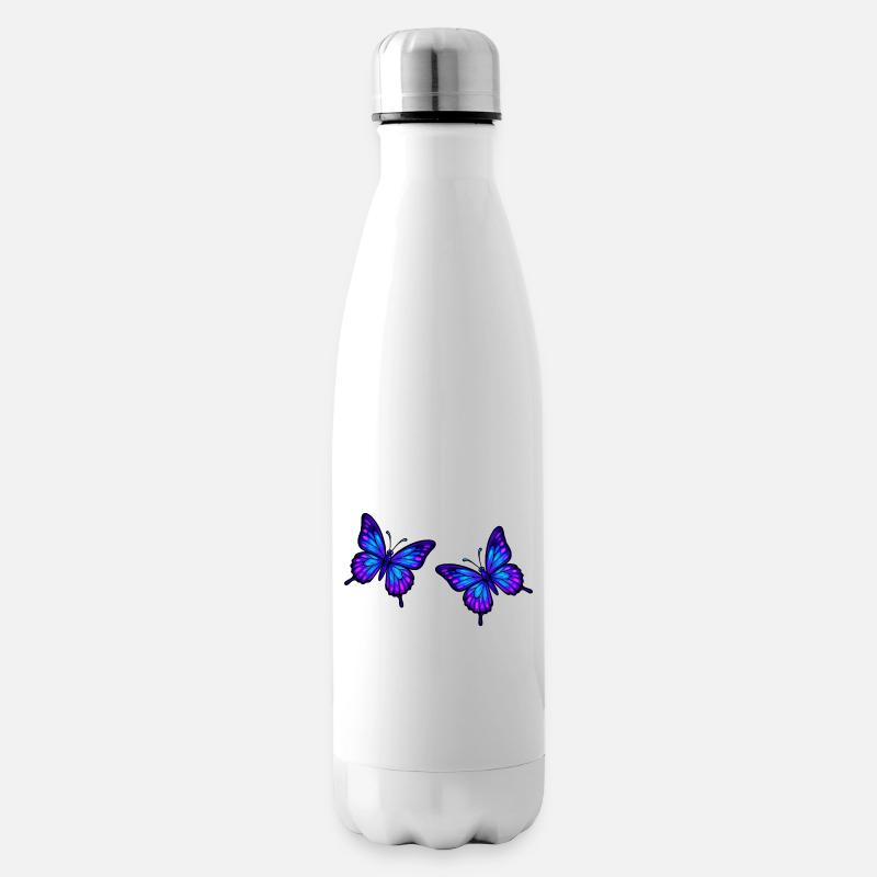 Schmetterlinge Neonblau - Isolierflasche - Weiß