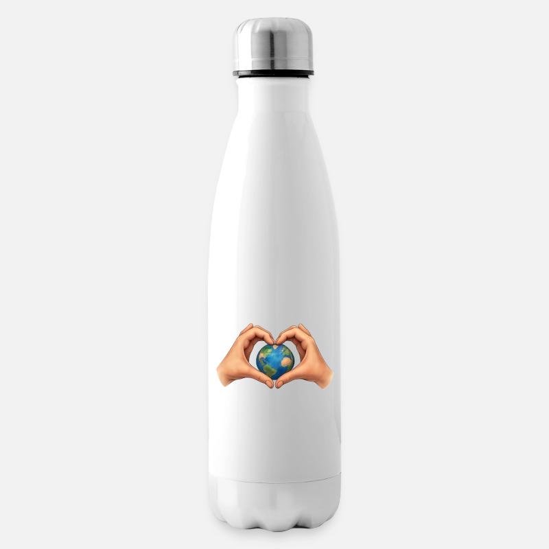 Herz von der Erde in den Händen - Isolierflasche - Weiß