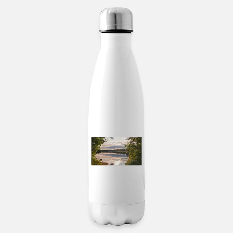 Spiegelung am Seeufer: Abendruhe - Isolierflasche - Weiß