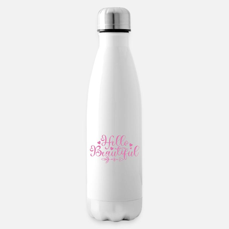 Hallo, schöne Schrift-Herzen - Isolierflasche - Weiß