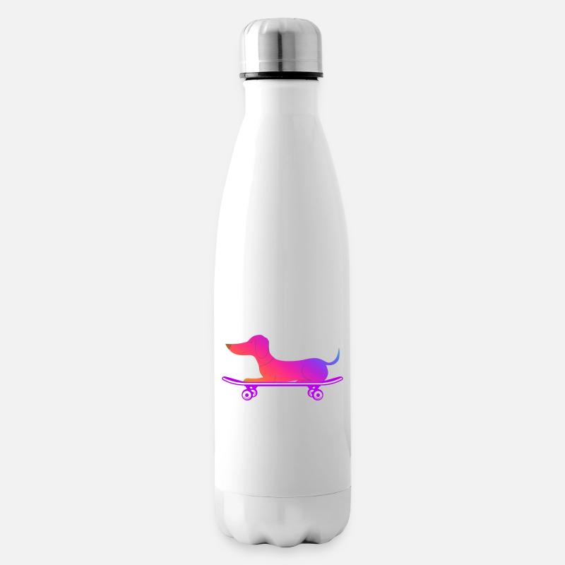 Dackel mit Skateboard - Isolierflasche - Weiß