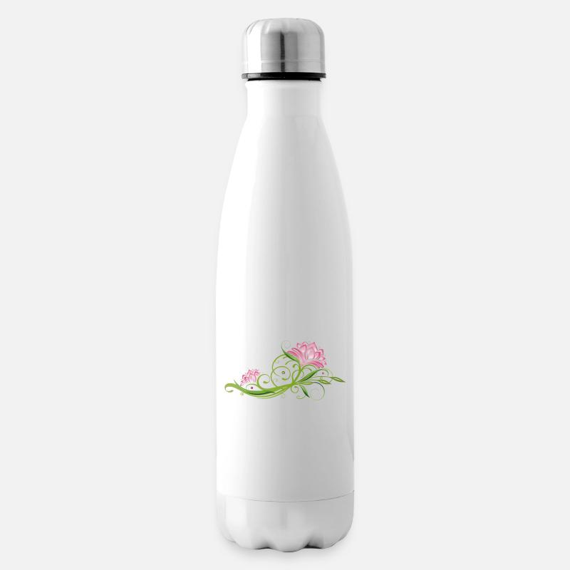 Fleur de lotus, fleur, vrille et feuilles. Lotus. - Bouteille isotherme - blanc