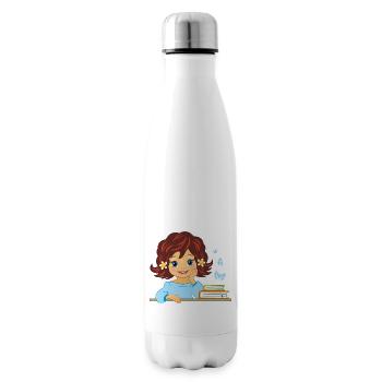 Süßes lächelndes kleines Mädchen mit Büchern - Isolierflasche - Weiß - Rechts