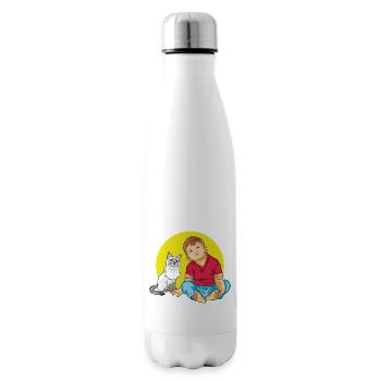 Boy is talking to a Siamese cat - Insulated Water Bottle - white - Right