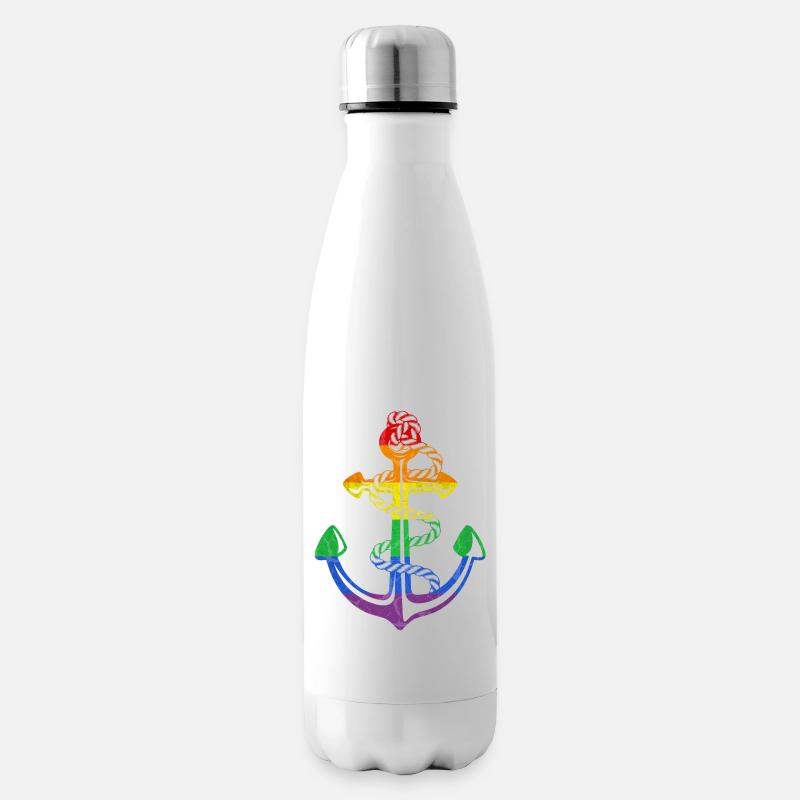 Regenbogen Anker LGBT Flagge - Isolierflasche - Weiß