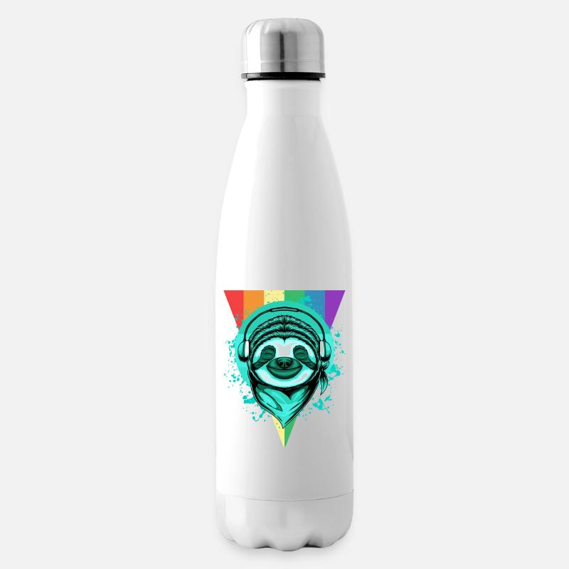 Faultier mit Kopfhörern & Regenbogen - Isolierflasche - Weiß