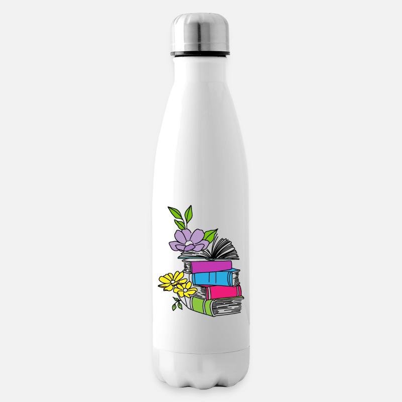Bücher mit Blumen - Isolierflasche - Weiß
