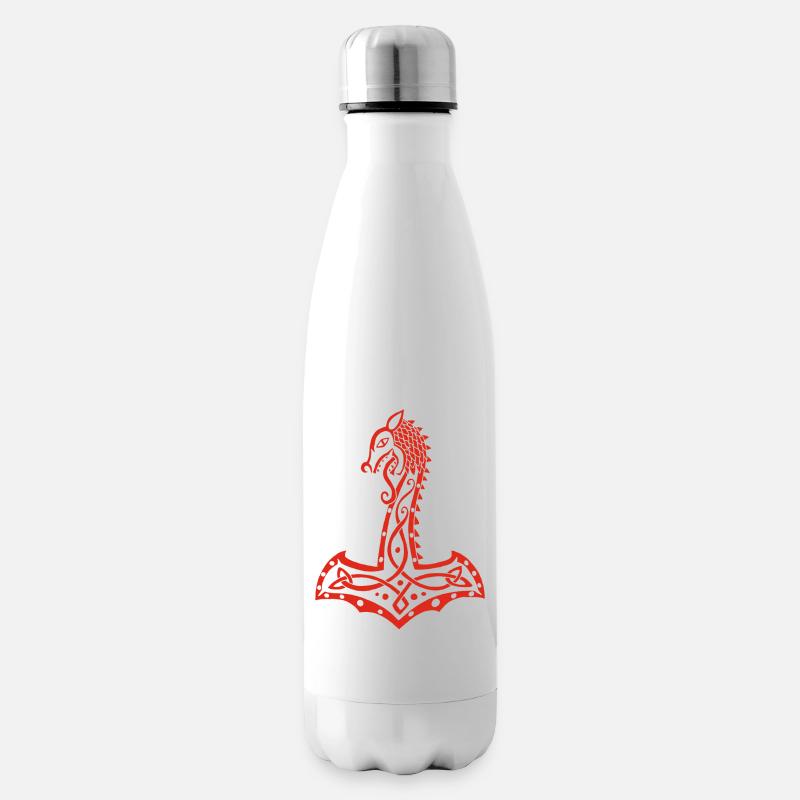 Loup rouge et marteau de Thor - Bouteille isotherme - blanc