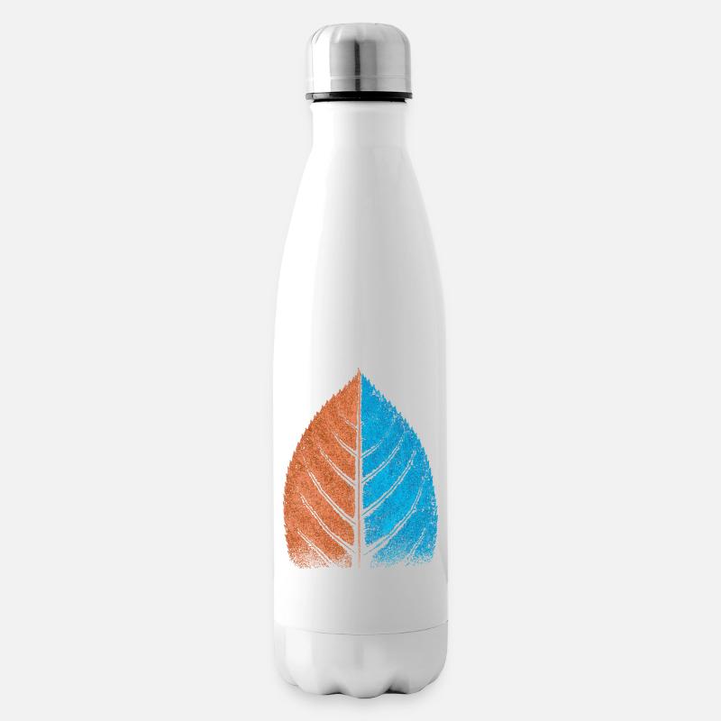 Blatt - Blau / Rot - Buchenblatt - Isolierflasche - Weiß