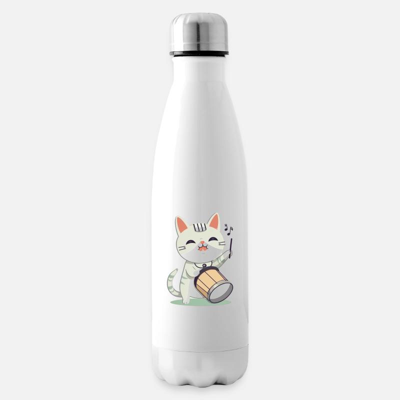 Cute cat with drum - Insulated Water Bottle - white