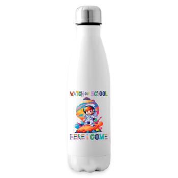 Watch out school - here I come / Astronaut girl - Insulated Water Bottle - white - Right