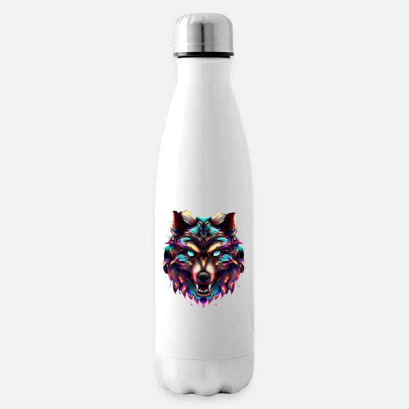 Wolf's Head Synthwave Wolf - Insulated Water Bottle - white