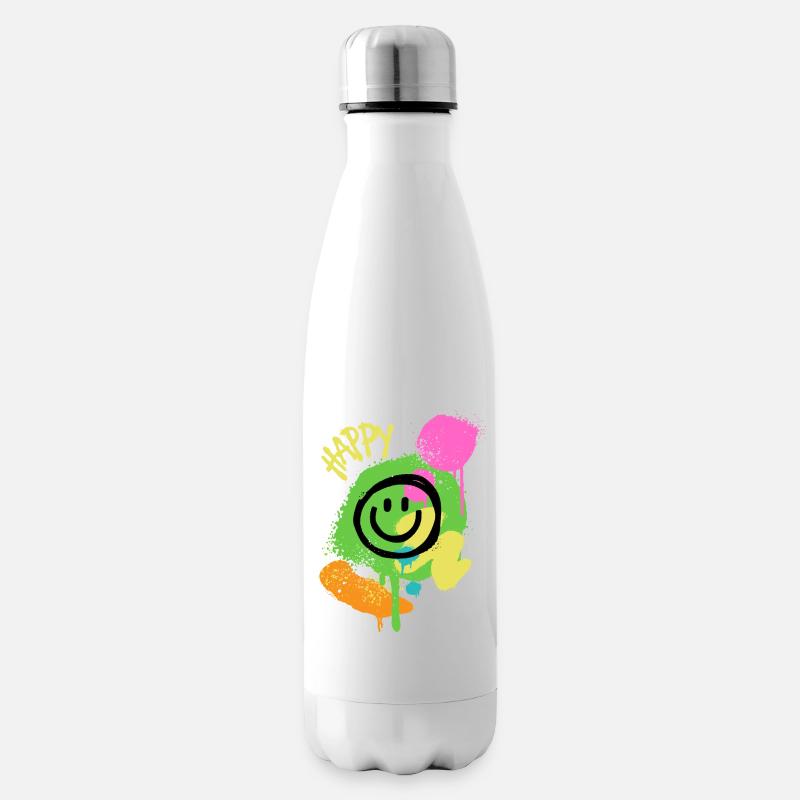 Graffiti Happy Smiley Éclaboussures de Couleur - Bouteille isotherme - blanc