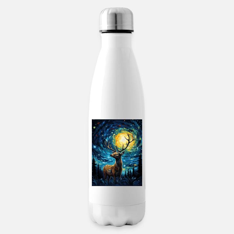 hirsch, van gogh, sternennacht, tier - Isolierflasche - Weiß