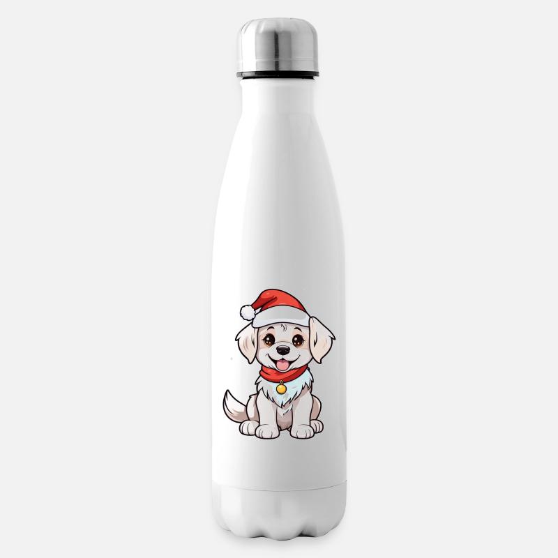 Hund mit Weihnachtsmütze - Isolierflasche - Weiß