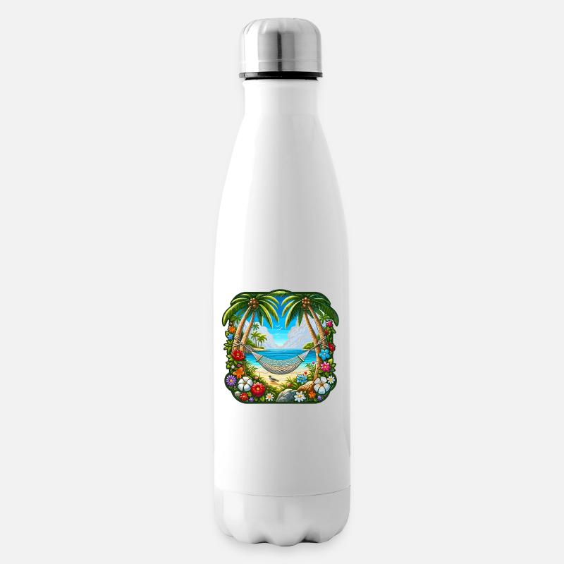 Ile tropicale avec palmiers et hamac - Bouteille isotherme - blanc