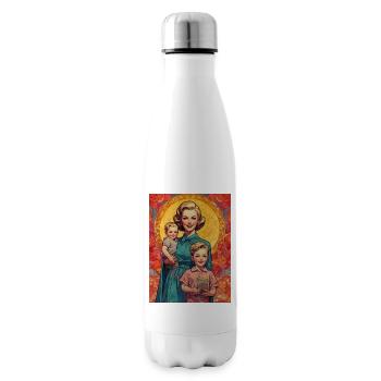 Mother with 2 children - retro 50s - illustration - Insulated Water Bottle - white - Right