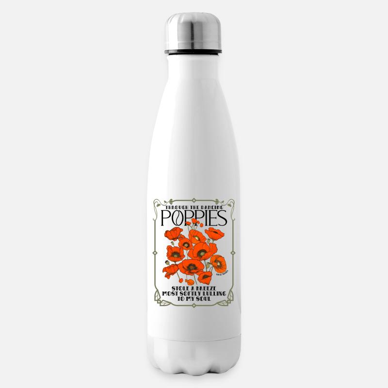 Mohnblume im Art-Deco-Stil mit Gedichtzitat - Isolierflasche - Weiß