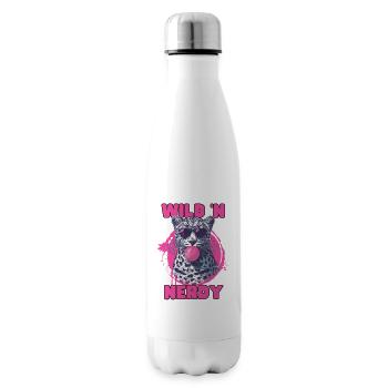 Leopard with sunglasses and pink bubblegum - Insulated Water Bottle - white - Right