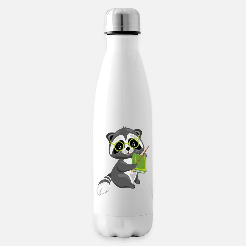 Süßer schlauer Waschbär mit einem Buch - Isolierflasche - Weiß