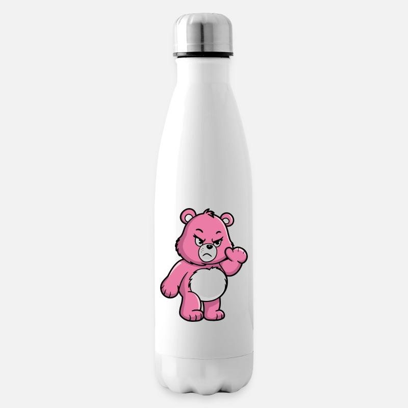 Wütender rosa Bär Karikatur - Isolierflasche - Weiß