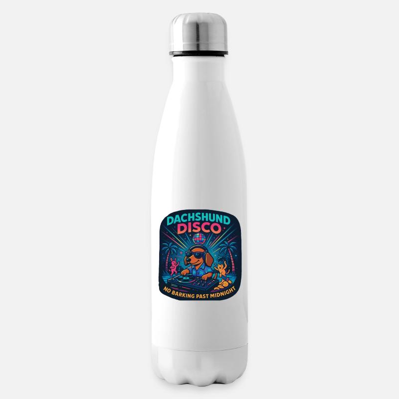 Dachshund Disco – Kein Bellen nachts - Isolierflasche - Weiß