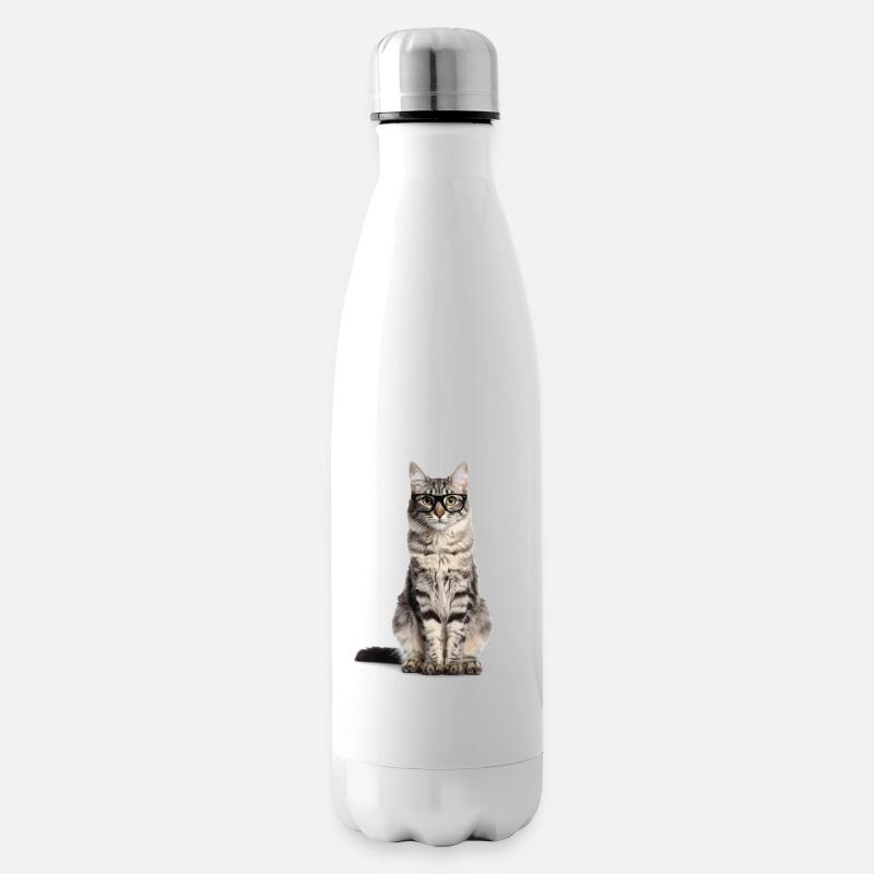 Getigerte Katze mit Brille – Wild at Heart - Isolierflasche - Weiß