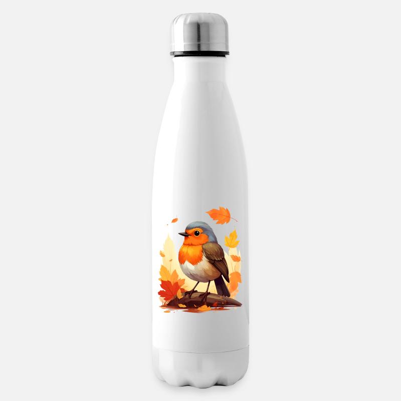 Rotkehlchen im Herbst - Isolierflasche - Weiß