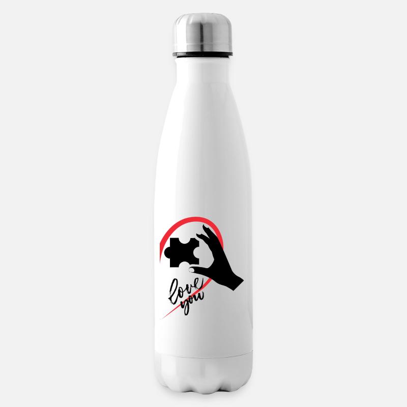 Hand, die ein Puzzle hält, halb ein Herz - Isolierflasche - Weiß
