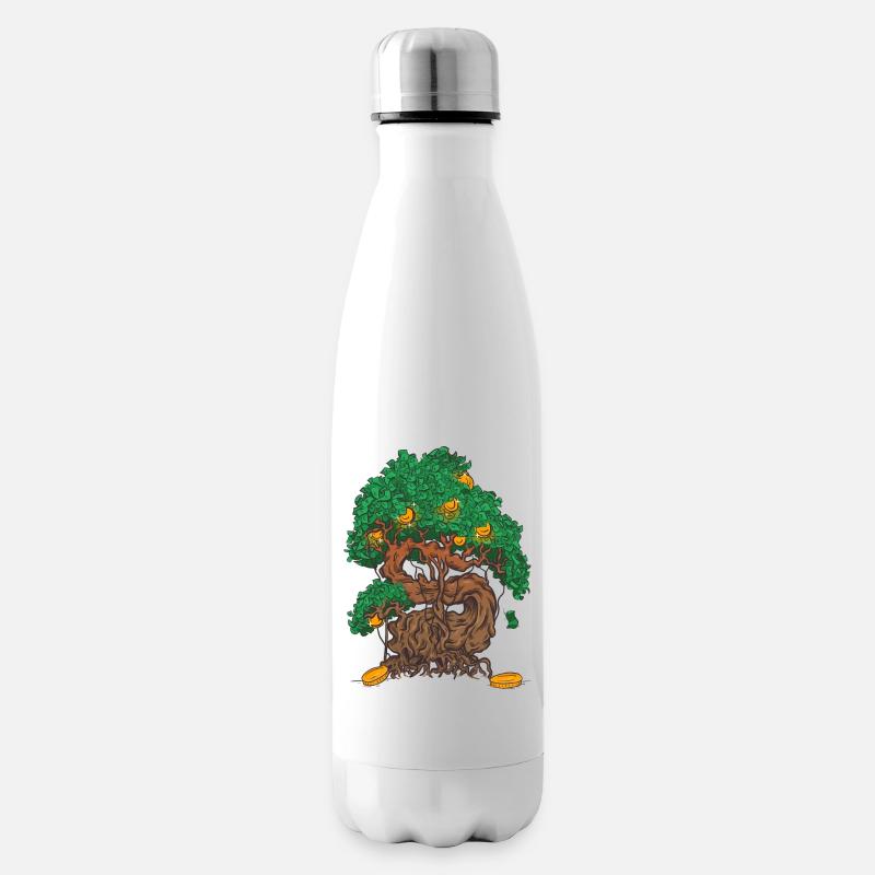 Geldbaum Bonsai mit Geldblättern und Goldmünze - Isolierflasche - Weiß