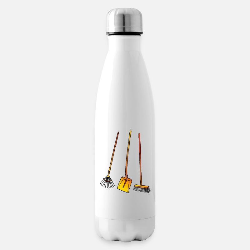 Laubrechen, Schaufel und Besen - Isolierflasche - Weiß