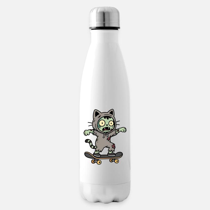 Chat Zombie sur Skate - Bouteille isotherme - blanc