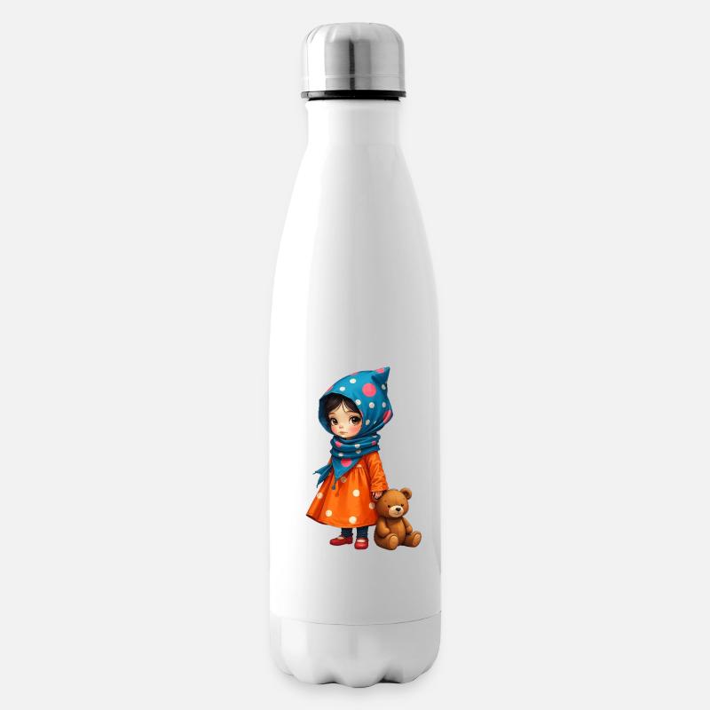 Fille à pois et ours - Bouteille isotherme - blanc