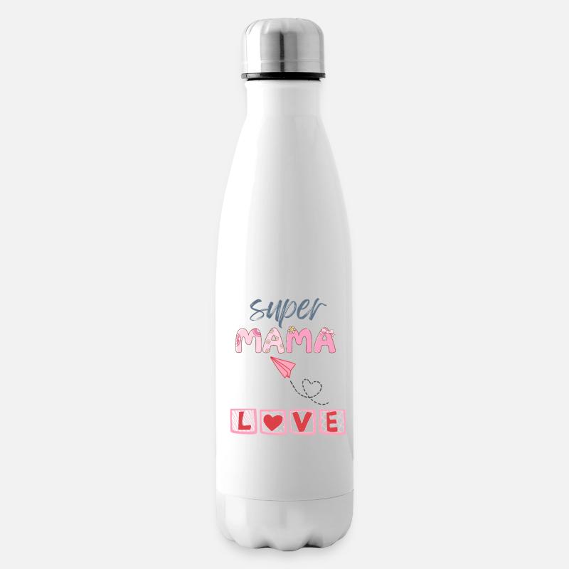 Super Mama - Herz Design - Isolierflasche - Weiß