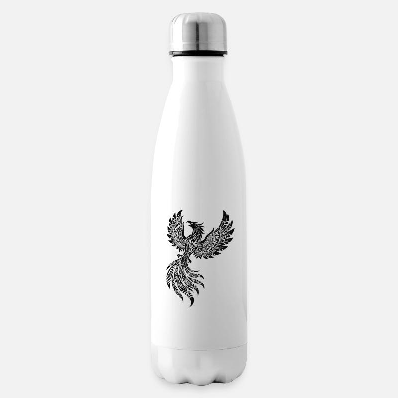 Schwarzer Phönix Ornament-Design - Isolierflasche - Weiß