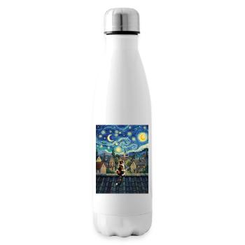 Art du chat Van Gogh du village de la Nuit étoilée - Bouteille isotherme - blanc - Droite