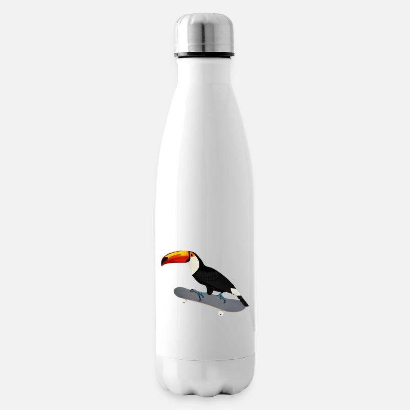 Toucan Skateboard Bird Skating Drôle d’animal - Bouteille isotherme - blanc