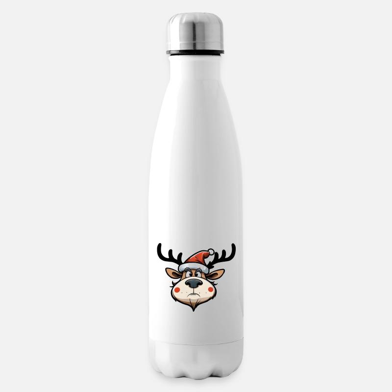 Renne agacé avec bonnet de Noel - Bouteille isotherme - blanc