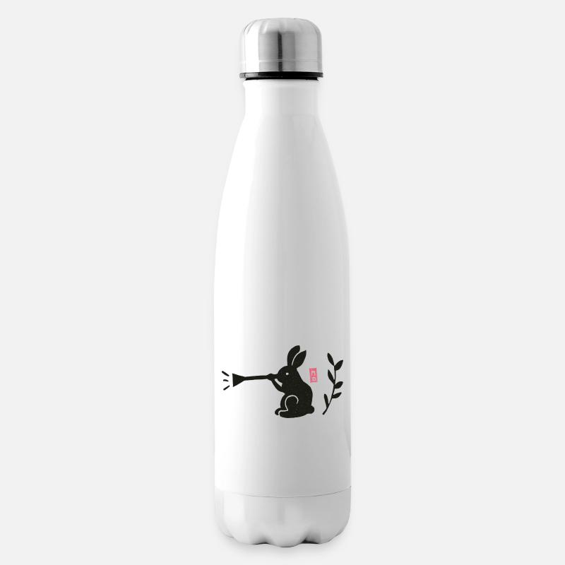 Lapin jouant de la trompette - linogravure - Bouteille isotherme - blanc