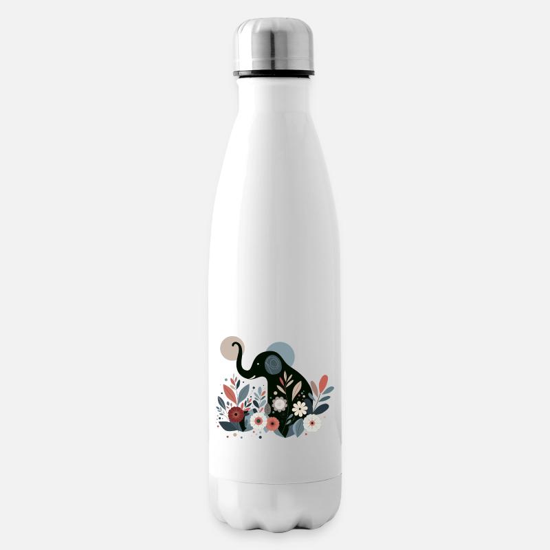 Floraler Elefant - Isolierflasche - Weiß