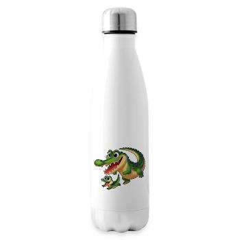 Crocodile mother and child frolicking - Insulated Water Bottle - white - Right