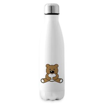 Süßer Kawaii Teddy Bär hält rotes Herz zeigt Liebe - Isolierflasche - Weiß - Rechts