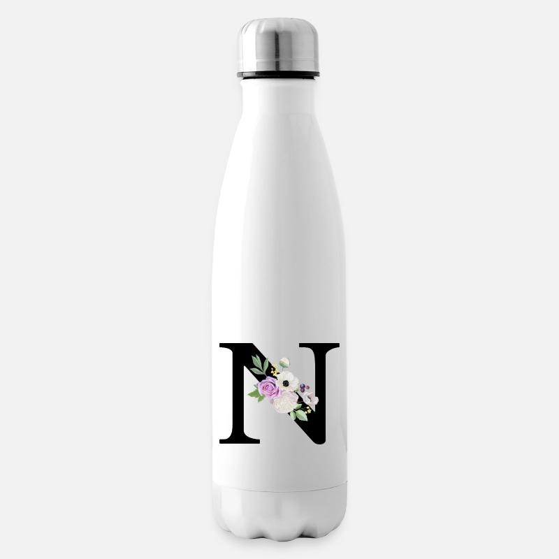 Lila Blumenbuchstabe n - Isolierflasche - Weiß