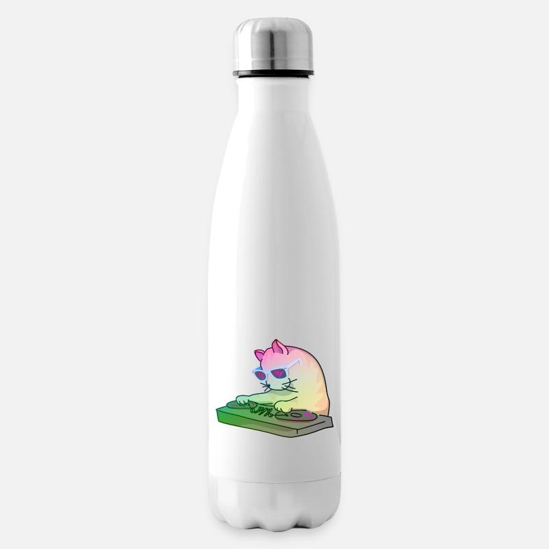Rainbow DJ Kitty - dj cat - Insulated Water Bottle - white