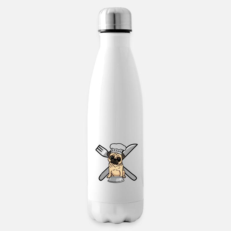 Mops Leben Hund Hunde hungrig kochen - Isolierflasche - Weiß